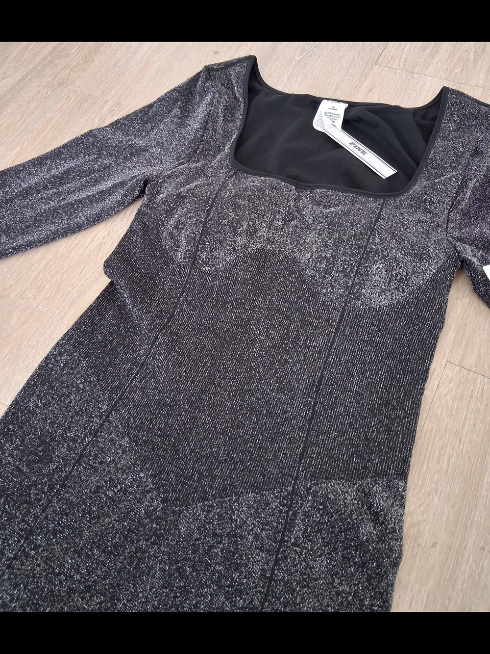Victoria's Secret Black Sparkle Long-Sleeve Square Neck Onesie - Picture 4 of 5